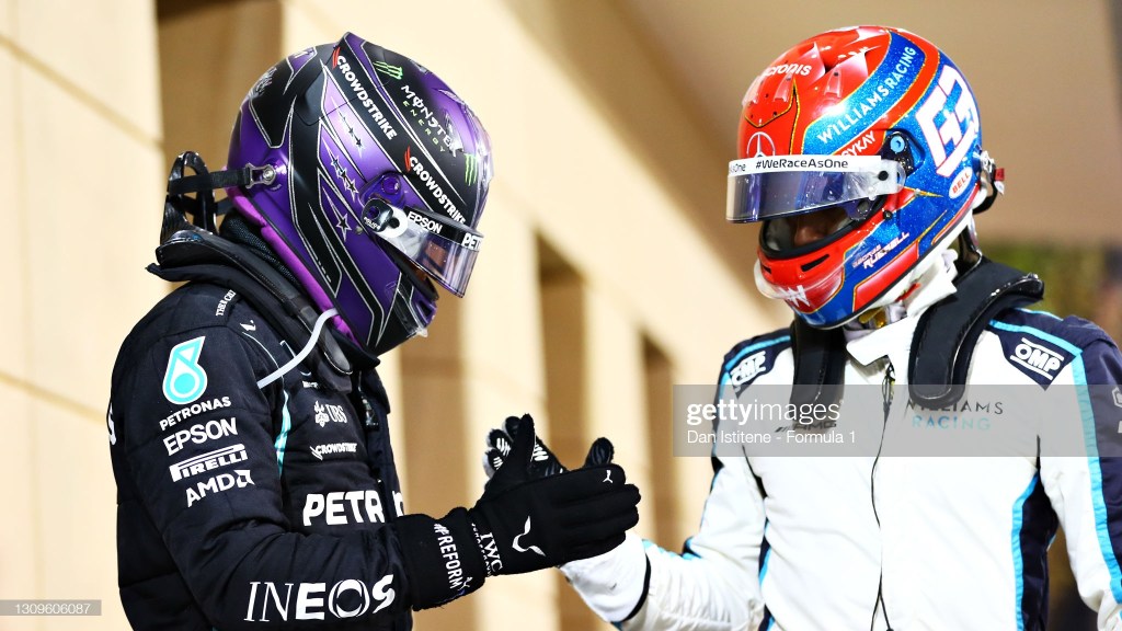 hamilton e russell al termine del gp del bahrain 2021