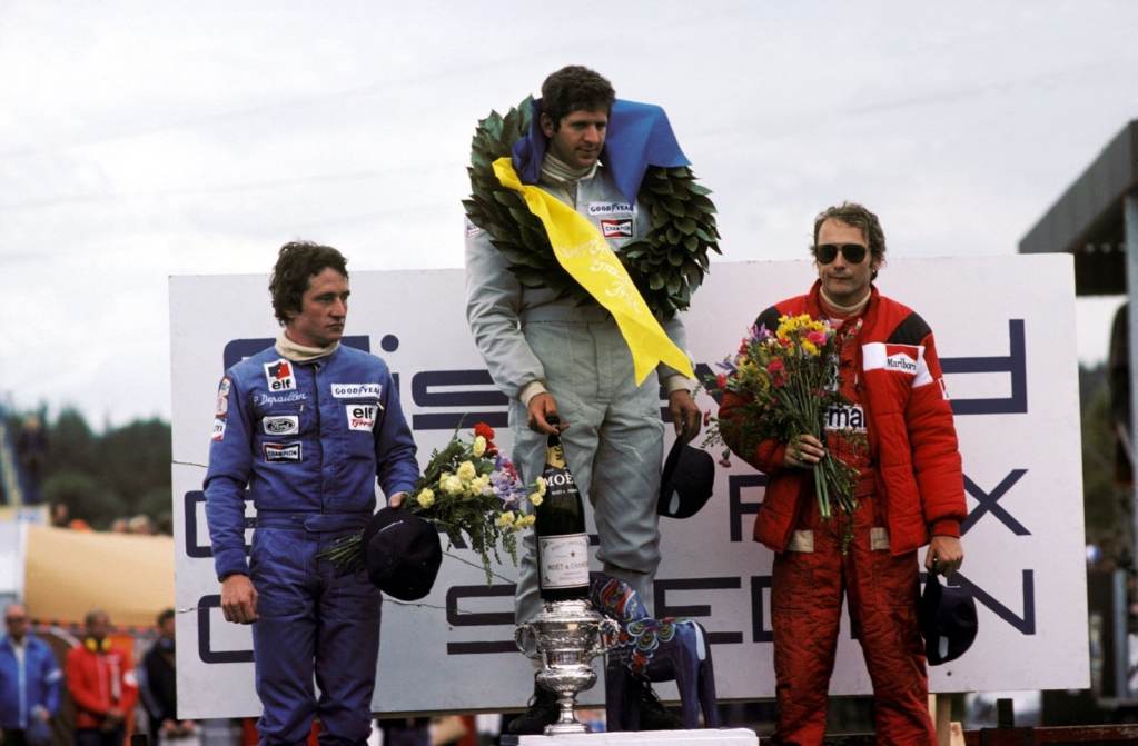 Jody Scheckter podio GP di Svezia 1976 Depailler Lauda