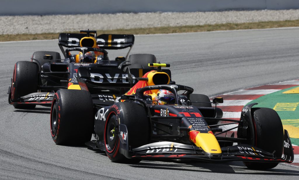 Sergio Perez e Max Verstappen durante il GP di Spagna.