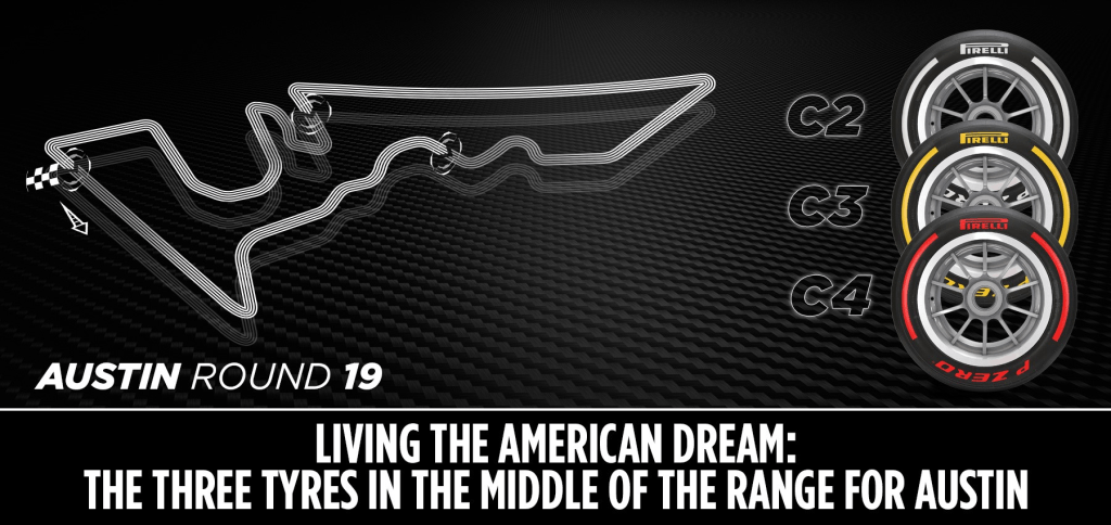 Pirelli ha rivelato che le tre mescole centrali sono state nominate per Austin: C2 come hard, C3 come medium e C4 come soft