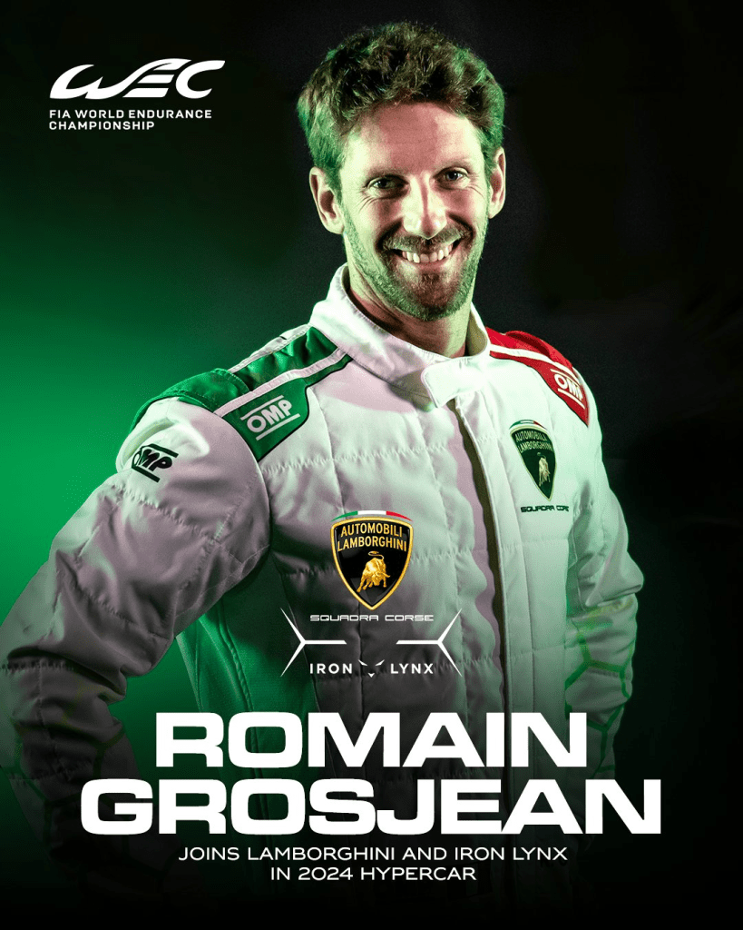 Romain Grosjean tenterà la fortuna nell'Endurance a partire dal 2023. Il francese sarà il pilota ufficiale della Lamborghini nel team Iron Linx e parteciperà allo sviluppo dell'Hypercar del marchio italiano che mira a disputare il World Endurance Championship nel 2024.