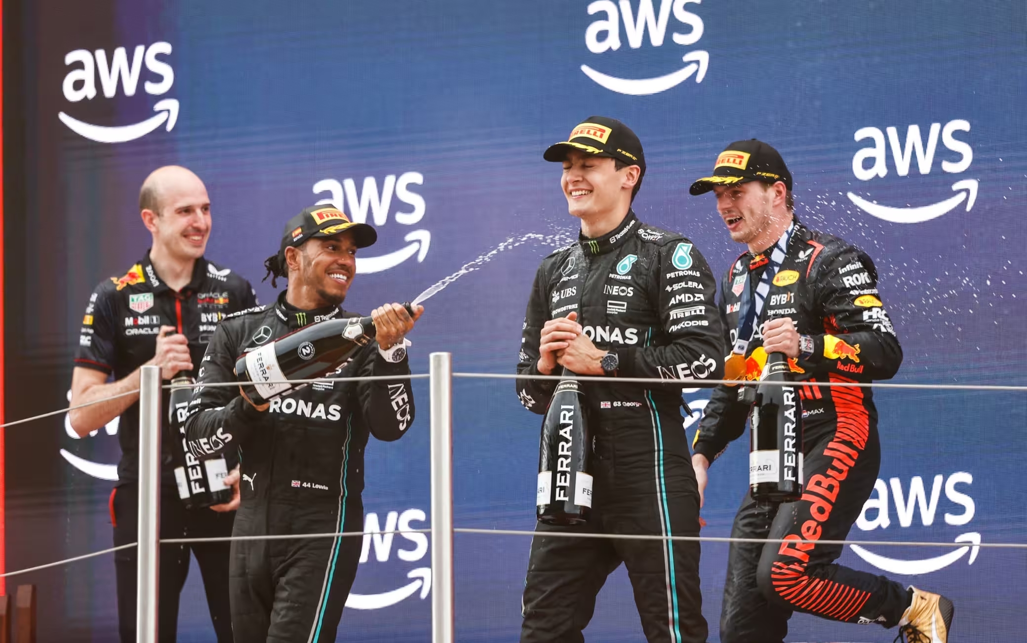 Hamilton Russell Verstappen podio GP Spagna