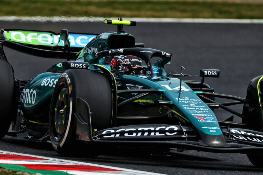la AMR24 di Fernando Alonso durante il Gran Premio di Suzuka 2024