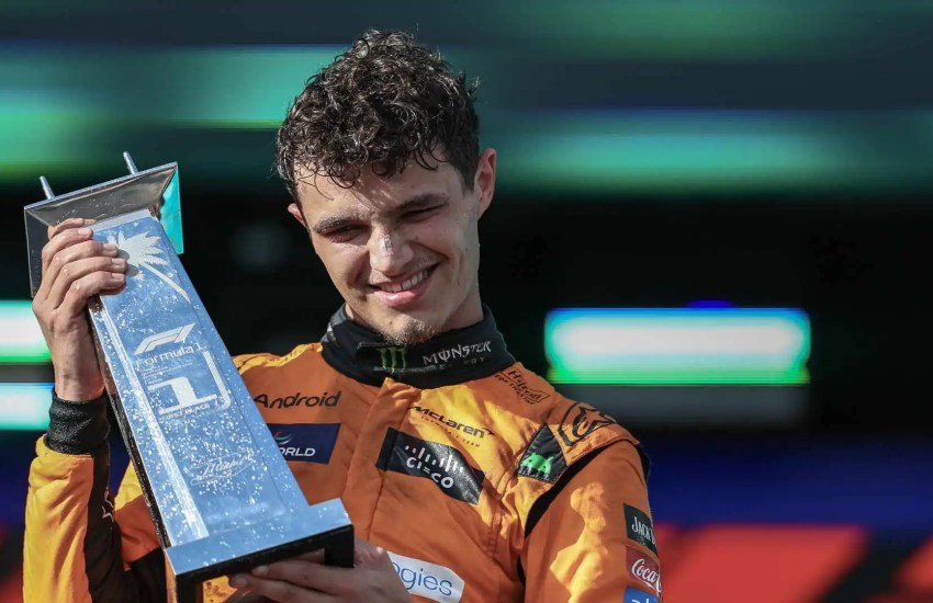 Lando Norris che festeggia la vittoria a Miami