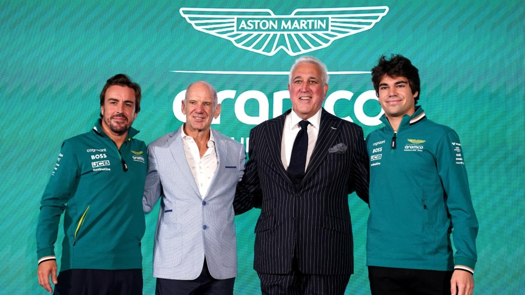 Aston Martin, l'ufficialità di Adrian Newey: in foto Fernando Alonso, Lawrence Stroll e Lance Stroll