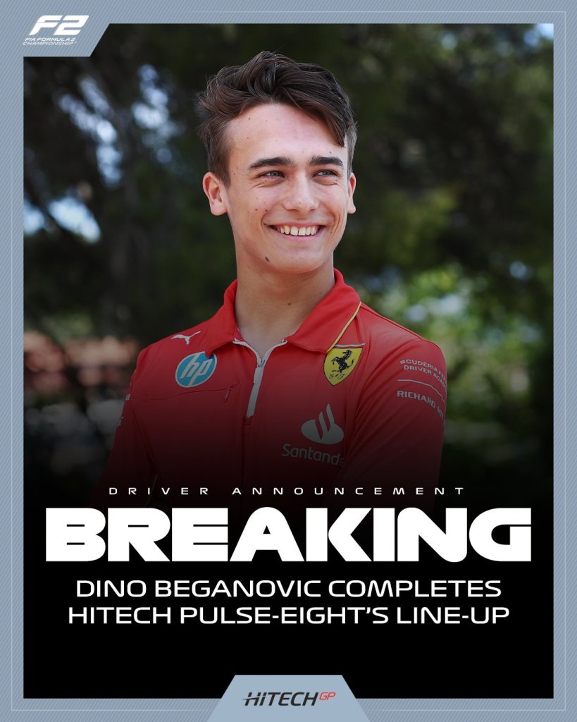 Il giovane talento della Ferrari Driver Academy, Dino Beganovic, affronterà la sua prima stagione completa in Formula 2 nel 2025, unendosi al team Hitech GP.