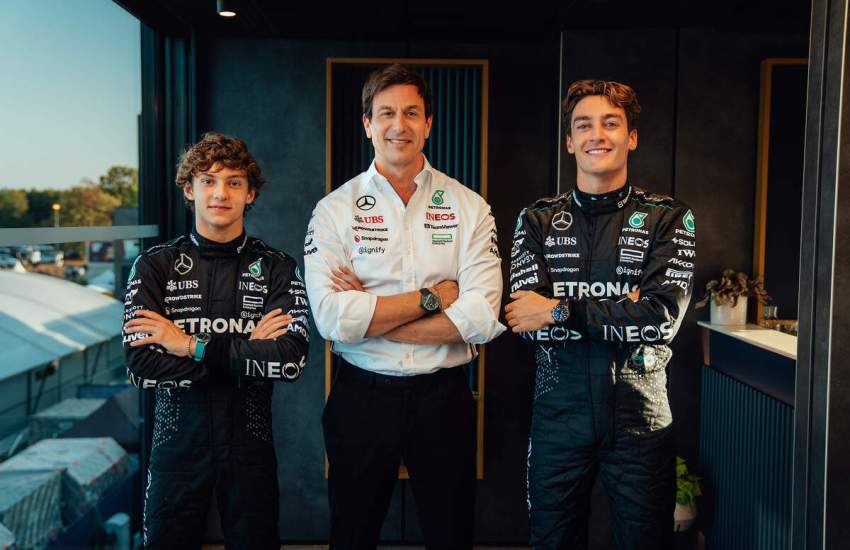 George Russell Kimi Antonelli Toto Wolff Mercedes 2025