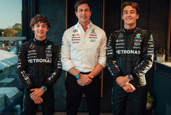 Da sinistra a destra: Kimi Antonelli, Toto Wolf e George Russell