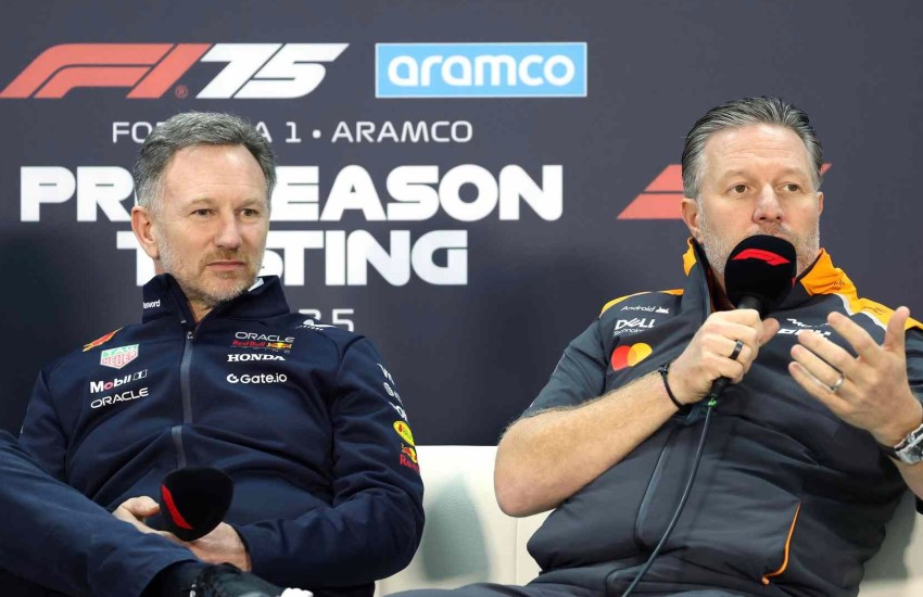 Christian Horner, team principal Red Bull, in conferenza stampa assieme a Zak Brown