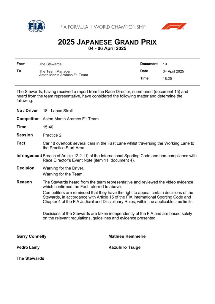 Dopo la squalifica in Cina, anche in Giappone - a Suzuka - Lewis Hamilton ha avuto a che fare con i commissari della FIA. Questa volta il pilota britannico della Ferrari si è beccato un warning dalla direzione gara.