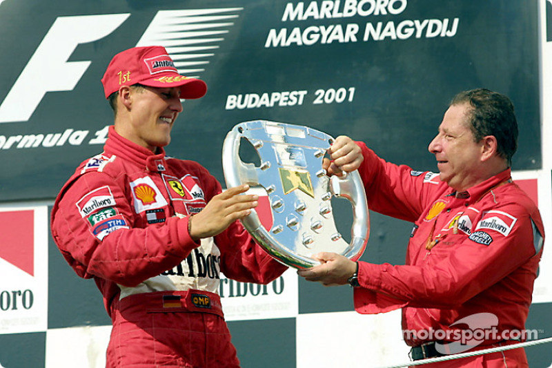 f1 hungarian gp 2001 michael schumacher and jean todt with the trophy 2