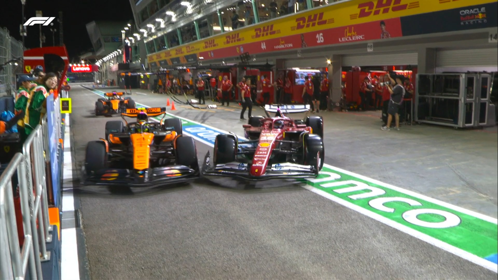 Charles Leclerc è stato graziato per il contatto con Lando Norris in pit-lane a Singapore nel corso della seconda sessione di prove libere.