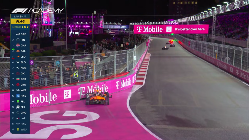 Doriane Pin si porta a casa la vittoria di Gara 1 di F1 Academy a Las Vegas su un circuito umido, davanti a Gademan e Palmowski. Disastro Maya Weug, out ancor prima del via