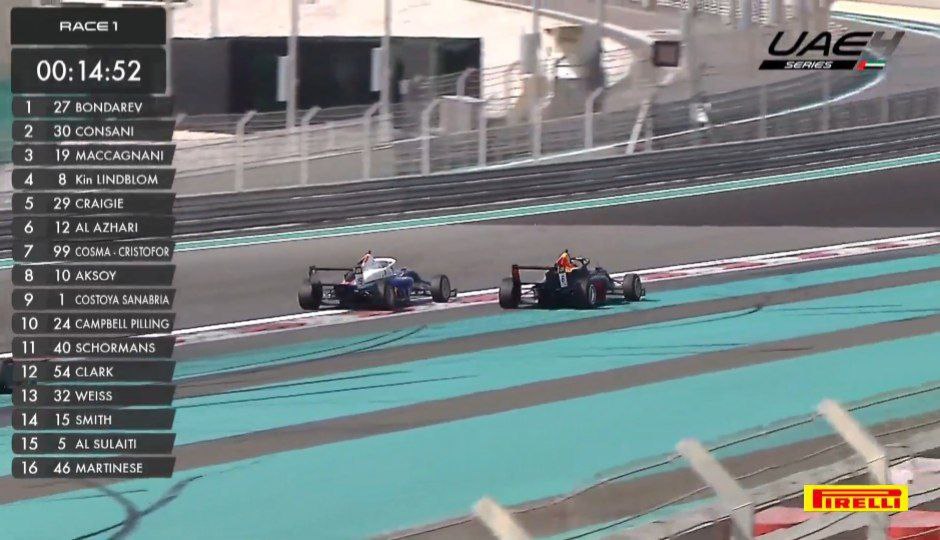 I Mumbai Falcons portano a casa l'ennesima vittoria grazie al loro gioiello Oleksandr Bondarev, in una gara dominata dal primo all'ultimo giro. Niente da fare per Consani, che deve accontentarsi del secondo posto.