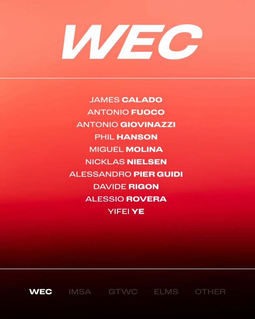 Ferrari annuncia così tutti i piloti del proprio programma WEC